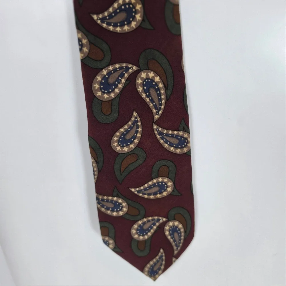 VTG Tuli by Natan Bradi 100% Silk Paisley Necktie Burgundy Green Mens‎ Tie USA